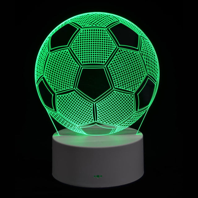 LED night light shaped like a soccer ball, featuring 7 vibrant colors and touch-sensitive control for children's rooms.