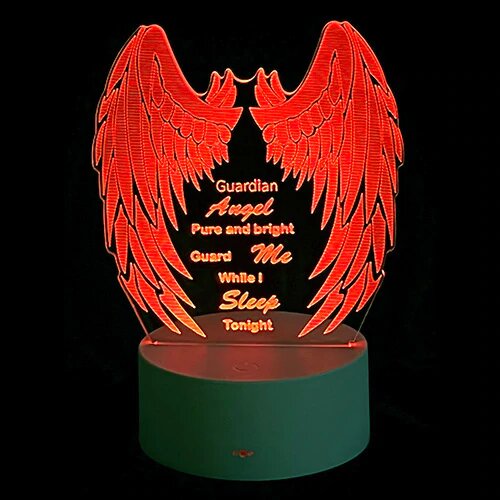 Guardian Angel Night Light with 7 LED colors, touch-sensitive control, perfect for children's rooms and soothing nighttime ambiance.