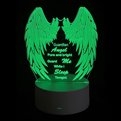 Guardian Angel Night Light with colorful LED options, soothing design, touch control, perfect for kids' rooms.