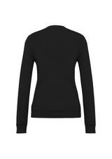 Ladies black V-neck pullover in size S, featuring ribbed neckline and cuffs, crafted from soft, breathable fabric.