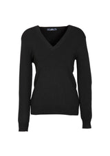 Elegant black women's V-neck pullover from Biz Collection, size M, featuring ribbed details and machine-washable fabric.