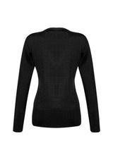 Ladies Milano Pullover in black, size L, featuring a slim fit, longer hip length, and ribbed details for elegant layering.