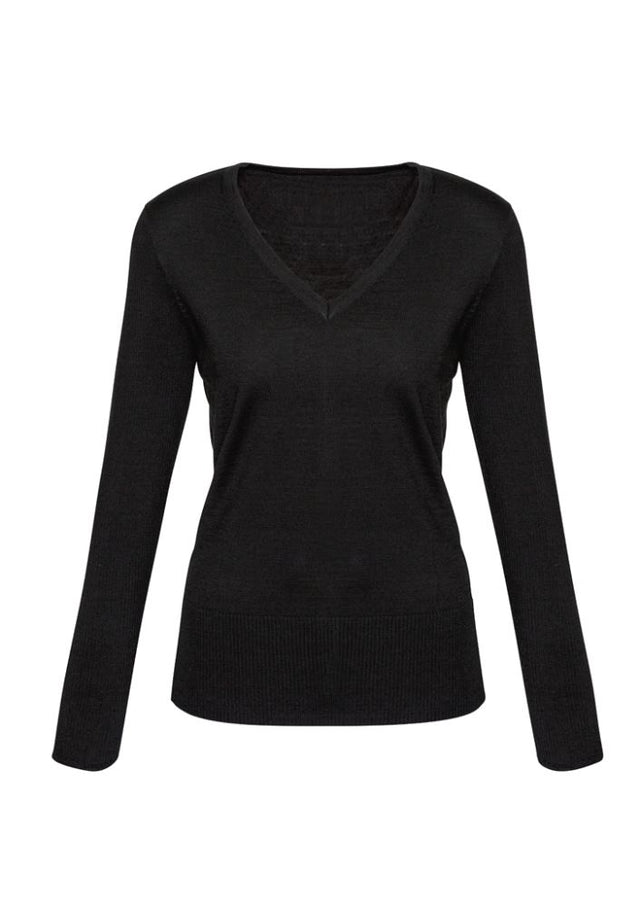 Ladies Milano Pullover in black, size L, featuring a slim fit, ribbed details, and made from a cozy wool-acrylic blend.