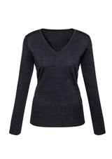 Charcoal Ladies Milano Pullover in size L, featuring a slim-line silhouette and ribbed details for cozy elegance.