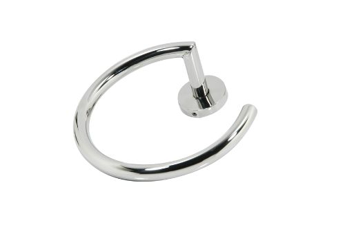 Polished stainless steel towel ring with a modern design ideal for contemporary bathrooms, measuring 195 x 180 x 80 mm.