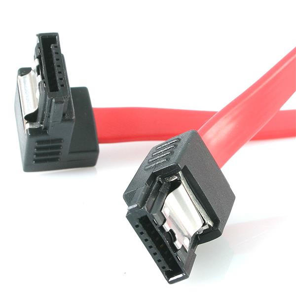 18in Latching SATA to Right Angle Cable for efficient data transfer in tight spaces with secure, clutter-free connections.