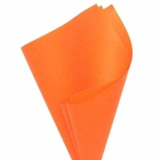 Vibrant orange cellophane regal sheets, glossy finish, 50x70 cm, perfect for wrapping and crafts, set of 100 at clearance price.