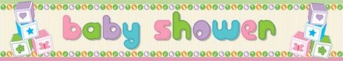 Vibrant Baby Shower Party Laminated Banner featuring colorful baby blocks, perfect gender-neutral decoration for celebrations.