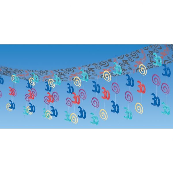 Vibrant 30th Birthday Ceiling Decoration featuring a 10ft clear canopy with colorful foil cutouts for a festive atmosphere.