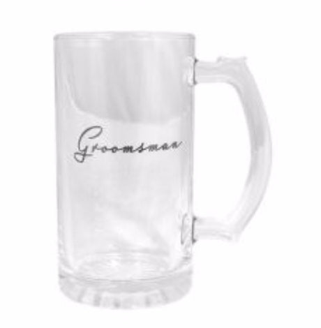 Glass tankard for Groomsmen, engraved lettering, 470ml capacity, ideal wedding gift in a luxury gift box.
