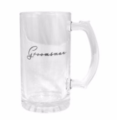Glass tankard for Groomsmen, engraved lettering, 470ml capacity, ideal wedding gift in a luxury gift box.