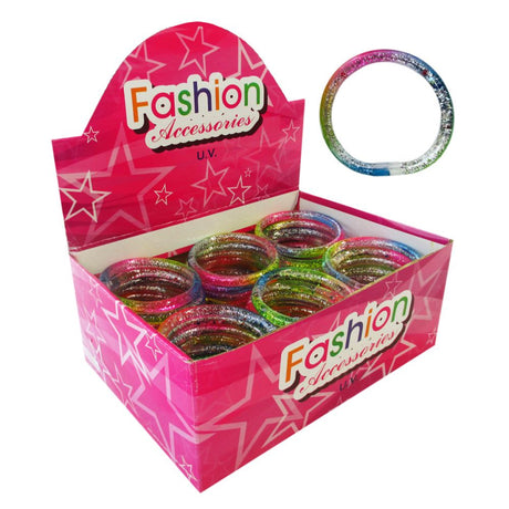 Vibrant Rainbow Glitter Bracelets featuring a dazzling design, perfect for adding color and style to any outfit.