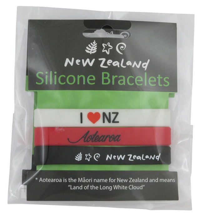 Vibrant 3-piece silicone bracelet set celebrating New Zealand's beauty, perfect for gifts and stylish everyday wear.
