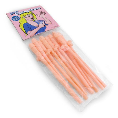 Ten novelty penis straws, flesh-colored and playful, perfect for hens nights and bachelorette parties.