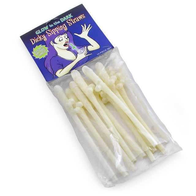 Brightly colored glow in the dark penis straws, perfect for adding fun to hens nights, sold in a pack of 10.