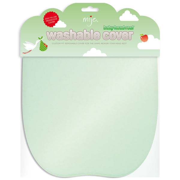 Mije Baby Head Rest Cover in green, soft cotton, washable, protects head rest from dirt and spills, custom fit for infants.