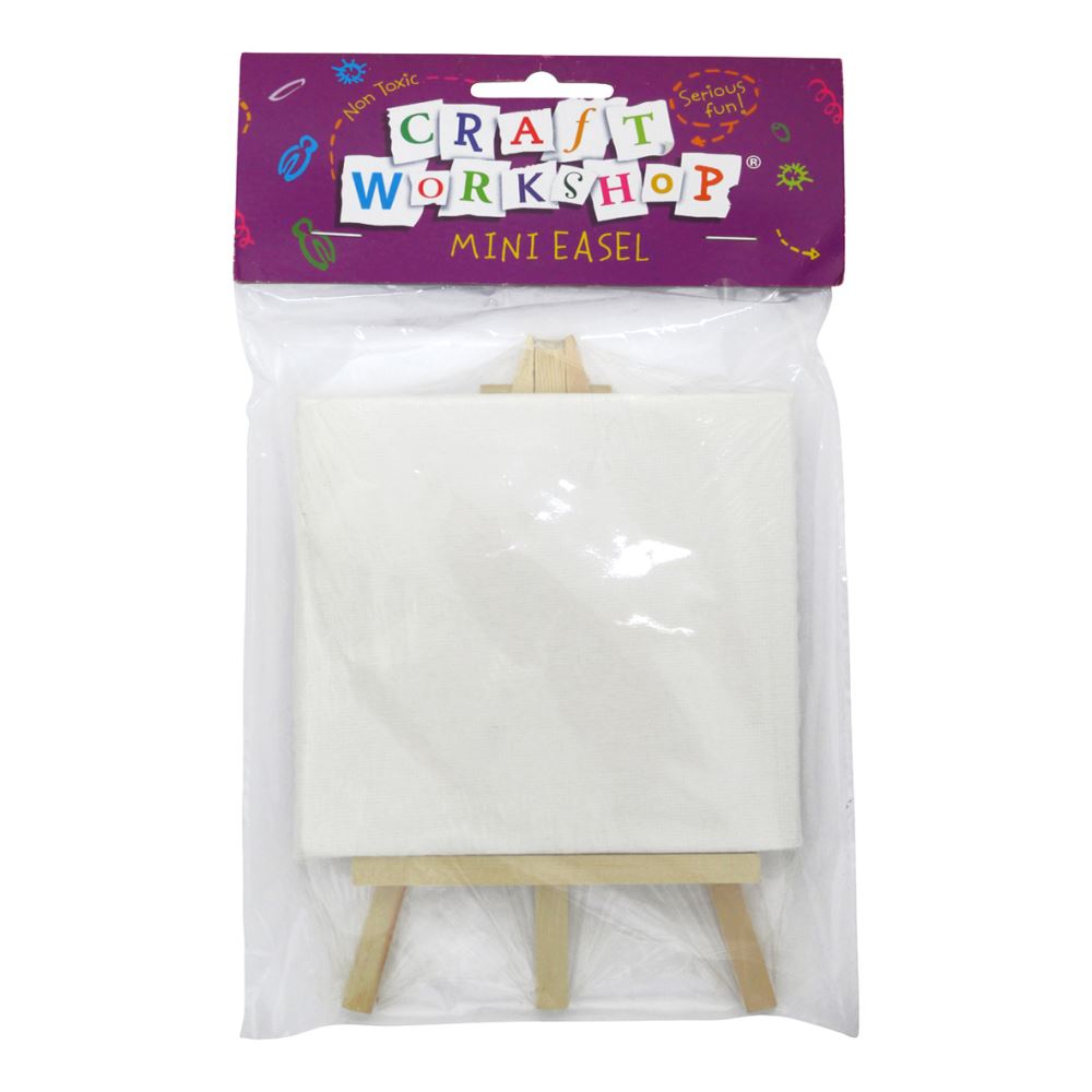 Mini Canvas & Easel White set features a 12x7 cm canvas and sturdy tripod easel, perfect for creative projects and displays.