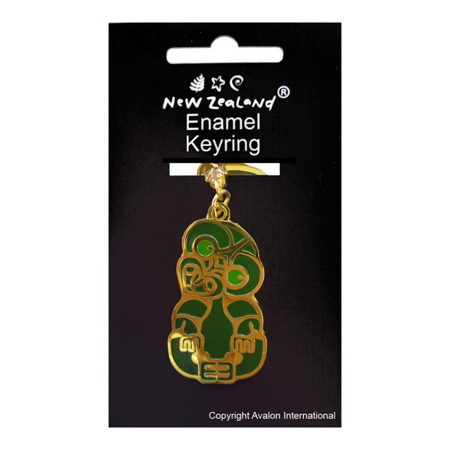 Vibrant 50mm Tiki keychain symbolizing New Zealand culture, protection, and good luck; perfect for keys or bags.