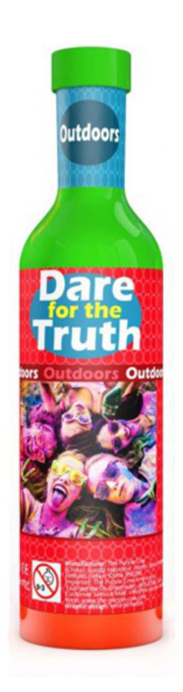 Colorful card game in a bottle designed for outdoor fun with dares and truths for memorable gatherings.