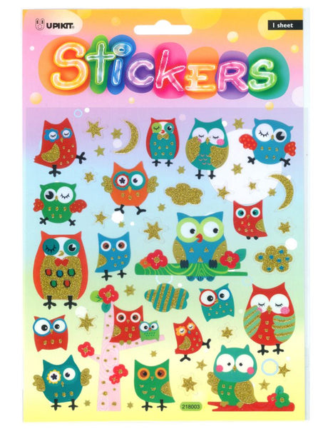 Owl-themed stickers in various designs for decorating planners, scrapbooks, and crafts, made from durable vinyl.
