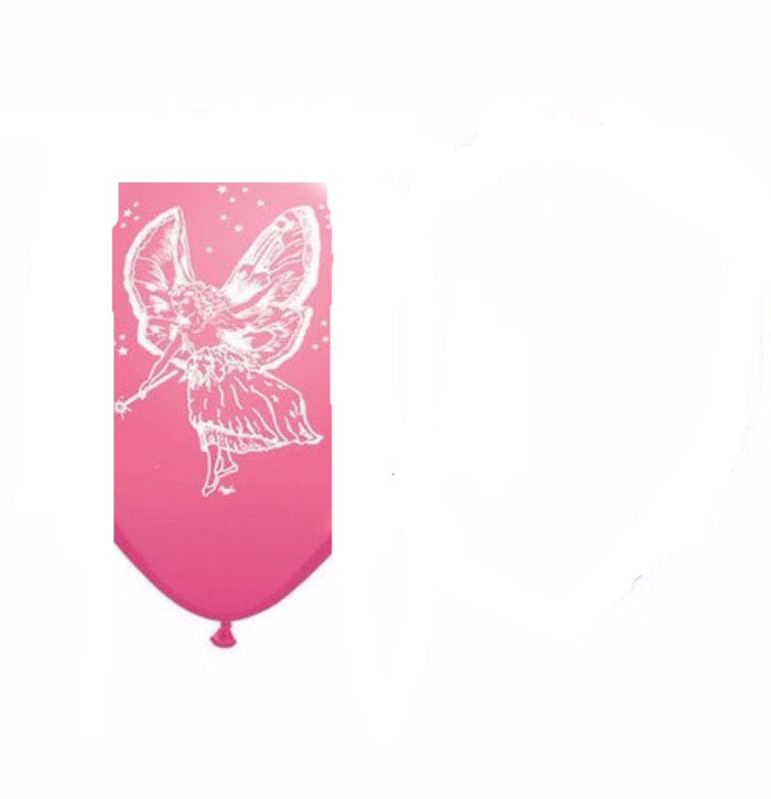 Fairy-themed printed balloons, 27.5 cm, perfect for kids' parties, easy to inflate with helium or air, pack of 8.