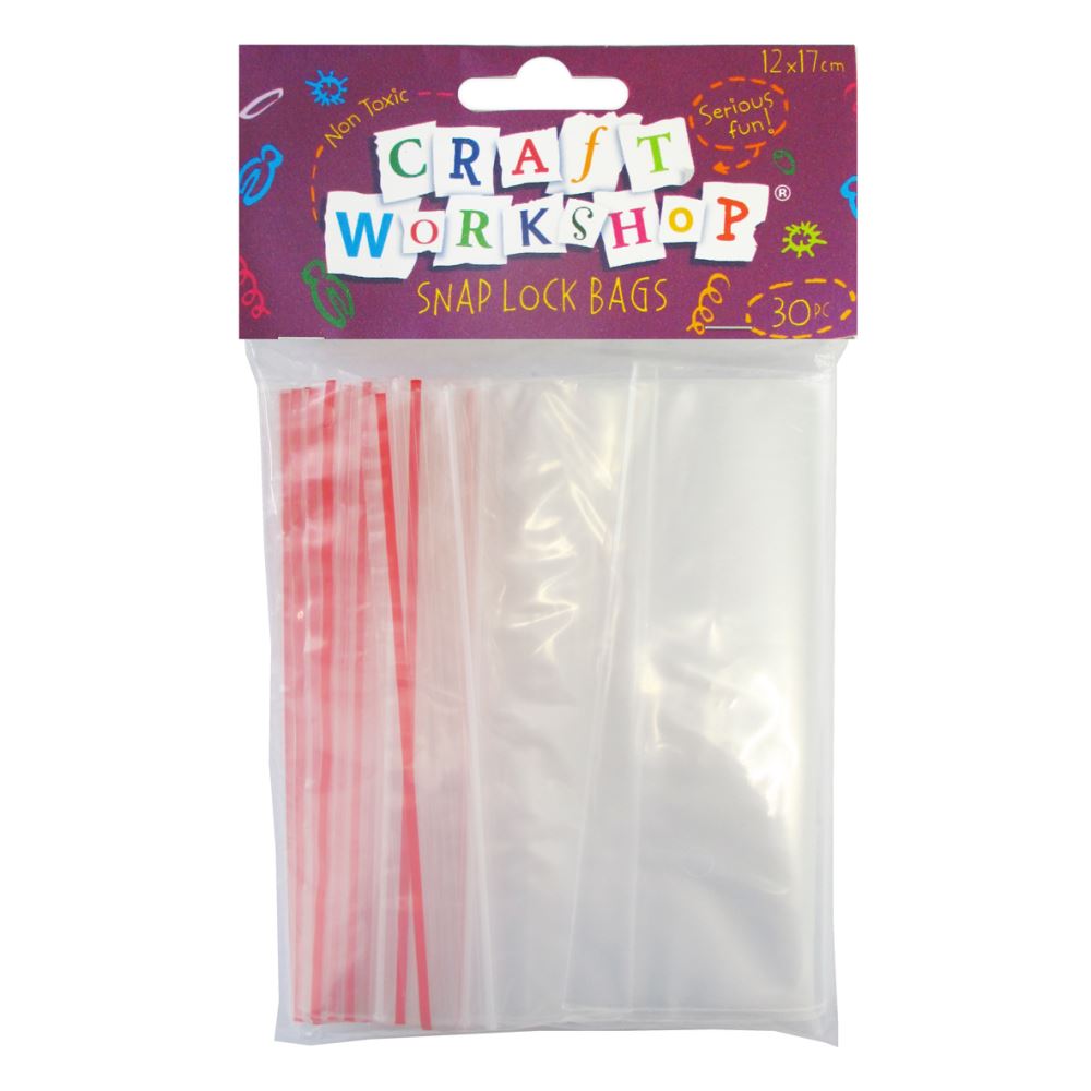 Clear craft ziplock bags, 30 pack, 12x17.5cm, perfect for organizing beads, stickers, and small crafting supplies.