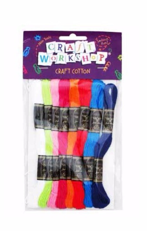Assorted craft cotton threads, 8m each, in 8 vibrant colors, ideal for DIY projects, sewing, and embroidery.