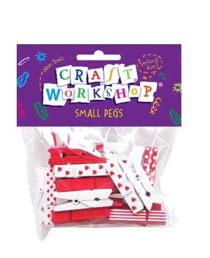 Mini craft pegs set of 20 in red and white patterns, perfect for enhancing various DIY projects and decorations.