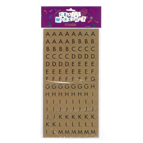 Kraft alphabet stickers set with 224 pieces, featuring uppercase, lowercase, numbers, and symbols for versatile crafting.