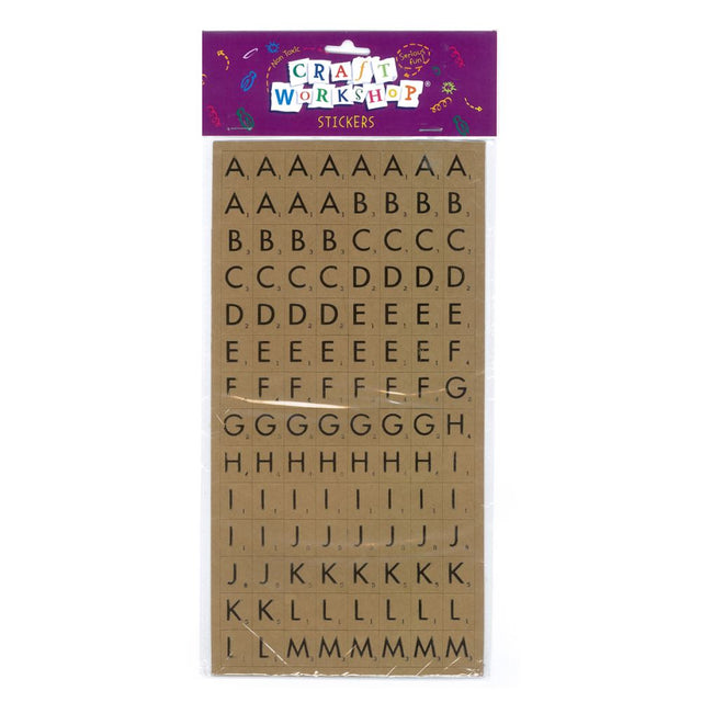 Kraft alphabet stickers set with 224 pieces, featuring uppercase, lowercase, numbers, and symbols for versatile crafting.