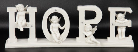 Elegantly crafted HOPE sign featuring cherubs and crystals, perfect for uplifting home decor and as a thoughtful gift.