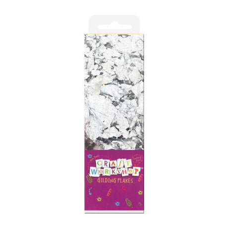 Silver gilding flakes for crafting, adding elegance to DIY projects, scrapbooking, and mixed media art.