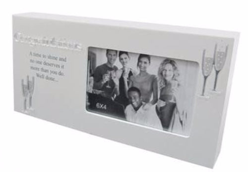 Elegant white wooden block picture frame with laser cut mirror details, perfect for displaying special memories or gifts.
