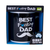 Giant ceramic mug with "Best F*cking Dad" decal, holds 900 ml, perfect for coffee lovers and gifts.