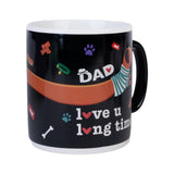 Giant ceramic mug for dachshund dads, featuring "Dad love u long time" and holds 900ml, perfect for coffee lovers.