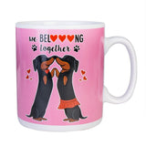 Giant pink ceramic mug featuring two romantic dachshunds, holding 900 ml for a cozy beverage experience.