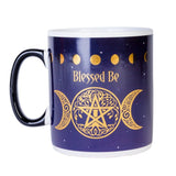 Oversized 12.5 cm mug adorned with golden moon phases and intricate pentacle design, holding 900 ml for coffee lovers.