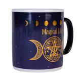 Oversized pentacle mug with golden moon icons, holding 900 ml for a perfect coffee or tea experience.