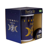 Giant Pentacle mug (12.5 cm) with golden moon phases, holds 900 ml, perfect for coffee lovers and spiritual decor.