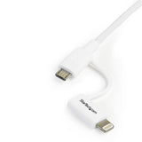 Apple Lightning or Micro USB to USB Cable, 1m white, versatile 2-in-1 charging and syncing solution for mobile devices.