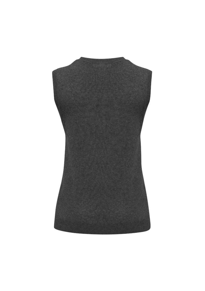 Charcoal ladies V-neck vest in size 3XL, featuring a ribbed neckline and stylish armholes for versatile wear.