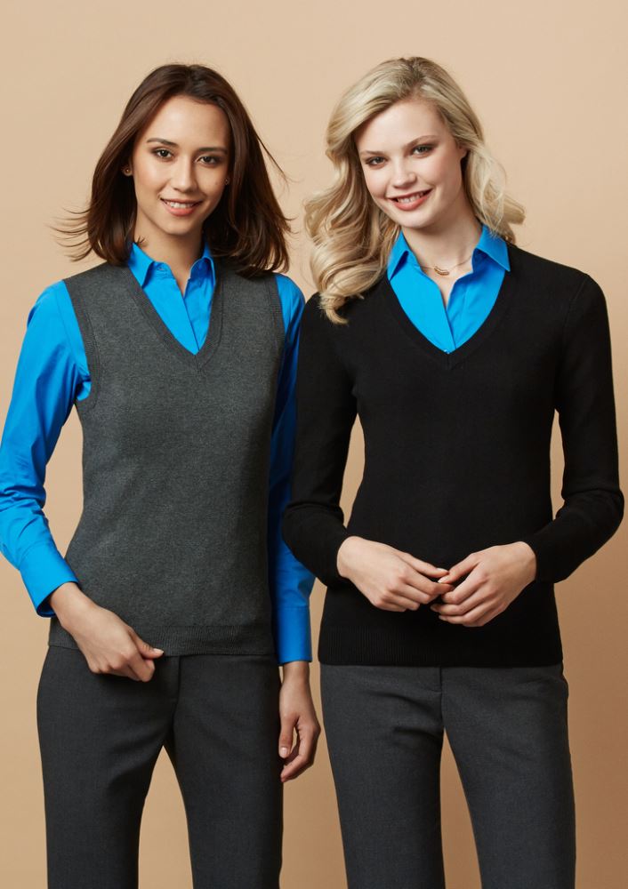 Ladies V-Neck Pullover in Charcoal, size 2XL, featuring a soft ribbed design, perfect for stylish comfort on any occasion.