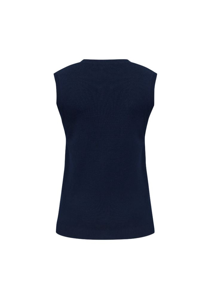 Navy ladies v-neck vest from Biz Collection, size S, crafted for comfort with ribbed neckline and machine washable fabric.