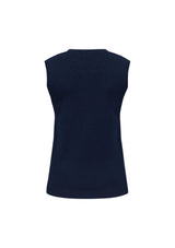 Navy ladies v-neck vest from Biz Collection, size S, crafted for comfort with ribbed neckline and machine washable fabric.