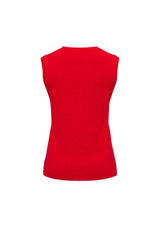 Ladies V-Neck Vest in bold red, size 3XL, featuring a ribbed neckline and armholes for stylish, comfortable layering.