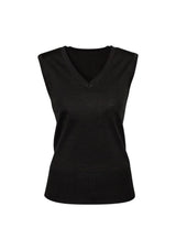 Ladies Milano Vest in black, size S, featuring a V-neck design, crafted from a warm wool-acrylic blend for versatile layering.