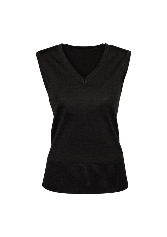 Ladies Milano Vest in black, size S, featuring a V-neck design, crafted from a warm wool-acrylic blend for versatile layering.
