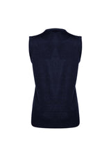 Navy Ladies Milano Vest in size XS from Biz Collection, featuring a V-neck style, made of wool-acrylic blend for warmth and comfort.