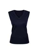 Ladies Milano Vest in Navy, size XS, featuring a chic V-neck design, crafted from a warm wool-acrylic blend.