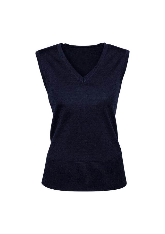 Ladies Milano Vest in Navy, size XS, featuring a chic V-neck design, crafted from a warm wool-acrylic blend.